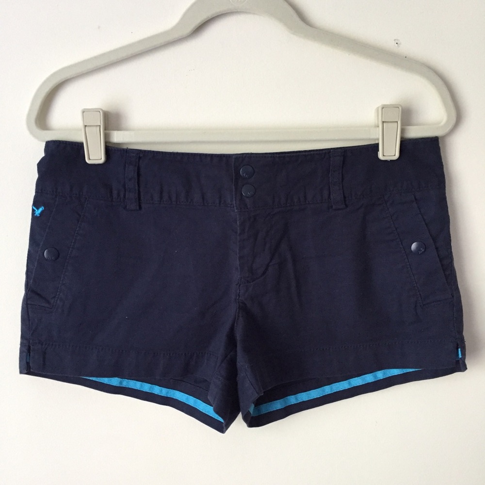 Navy Front Snap Shorts